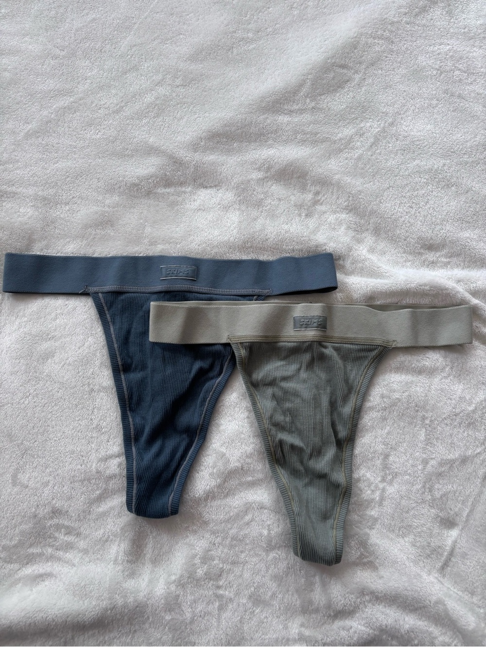 SKIMS Ribbed Thong Pair in Slate Blue and Sage